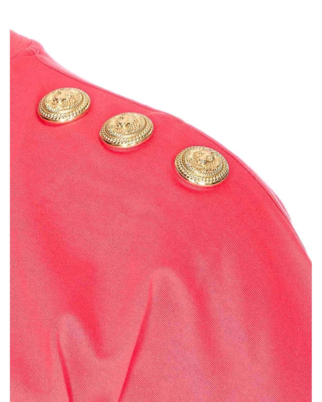 Balmain Pink 3 Buttons Draped T-Shirt