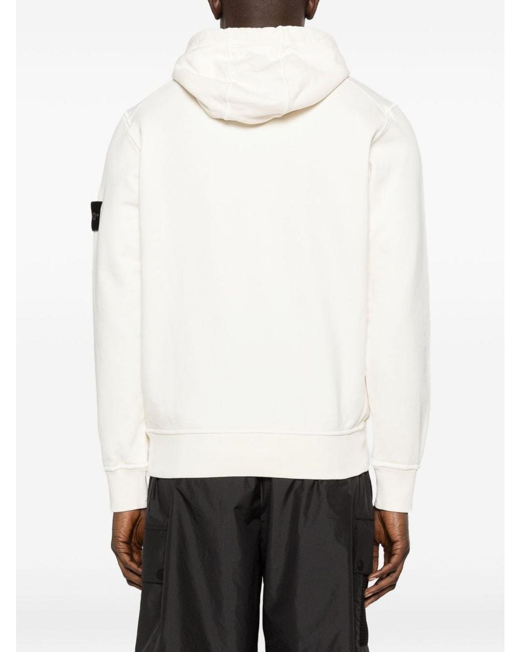 Stone Island White Hoodie With Front Kangaroo Pocket for men