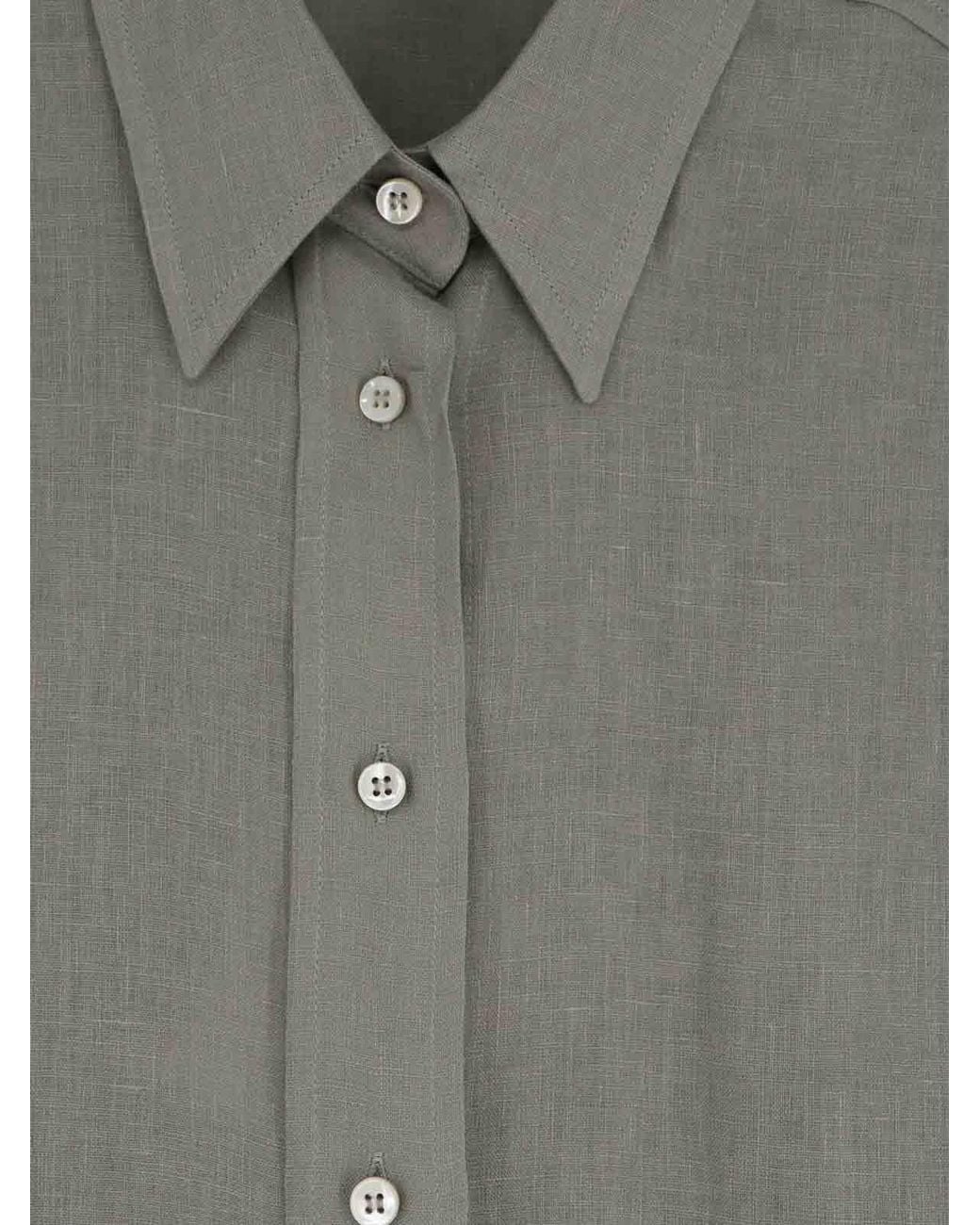 Brunello Cucinelli Gray Linen Shirt With Mobile Detail