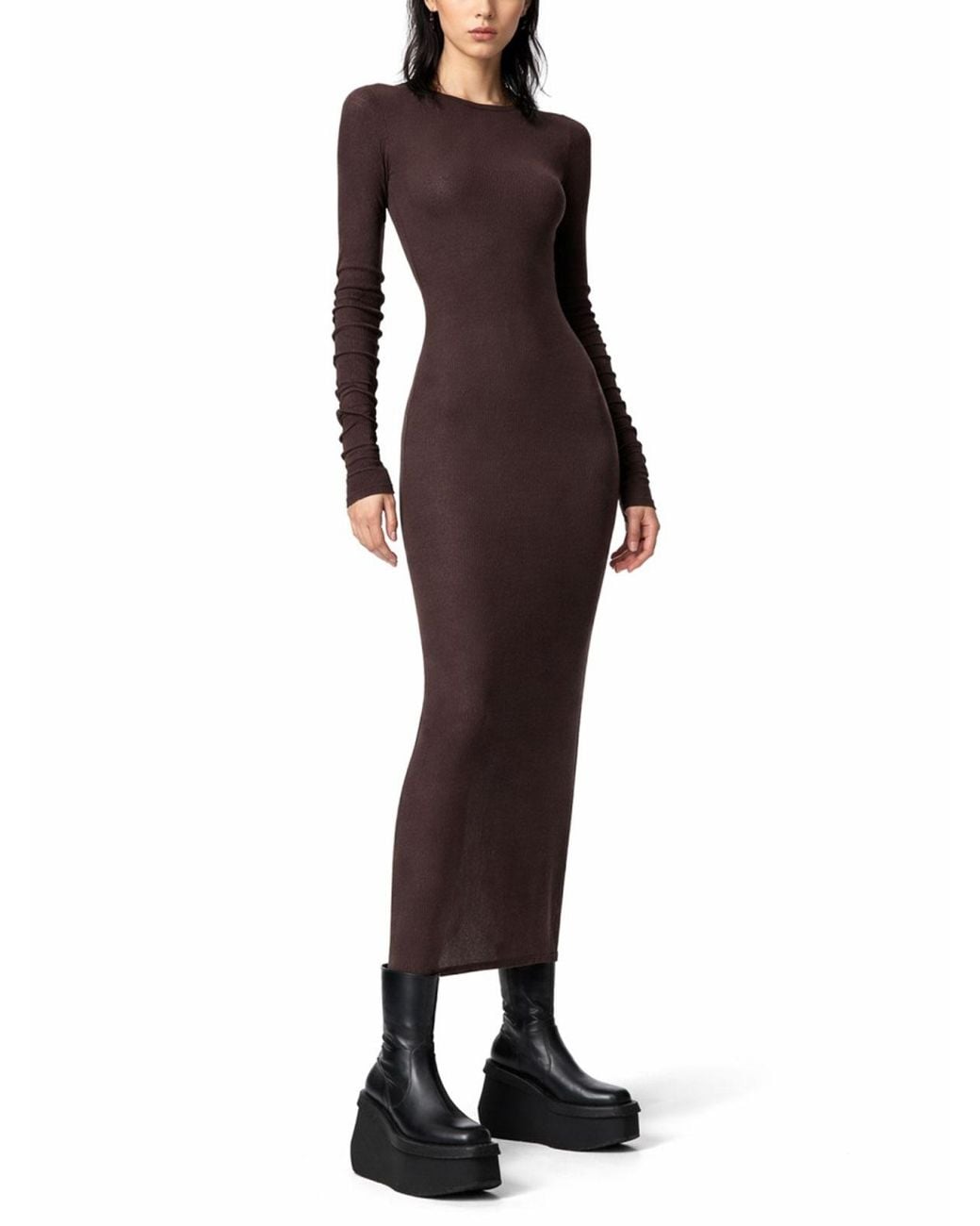 Rick Owens Brown Long-Sleeved Midi Dress