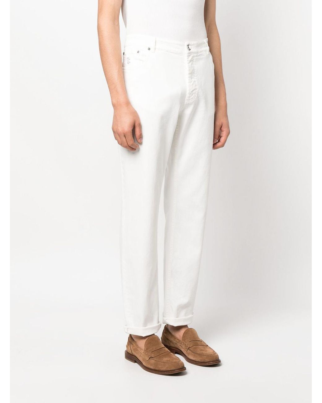 Brunello Cucinelli White Dyed Denim Pants for men