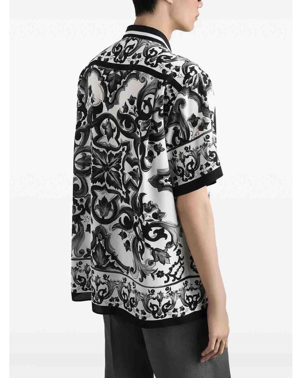 Dolce & Gabbana Black Graphic-Print Silk Shirt for men