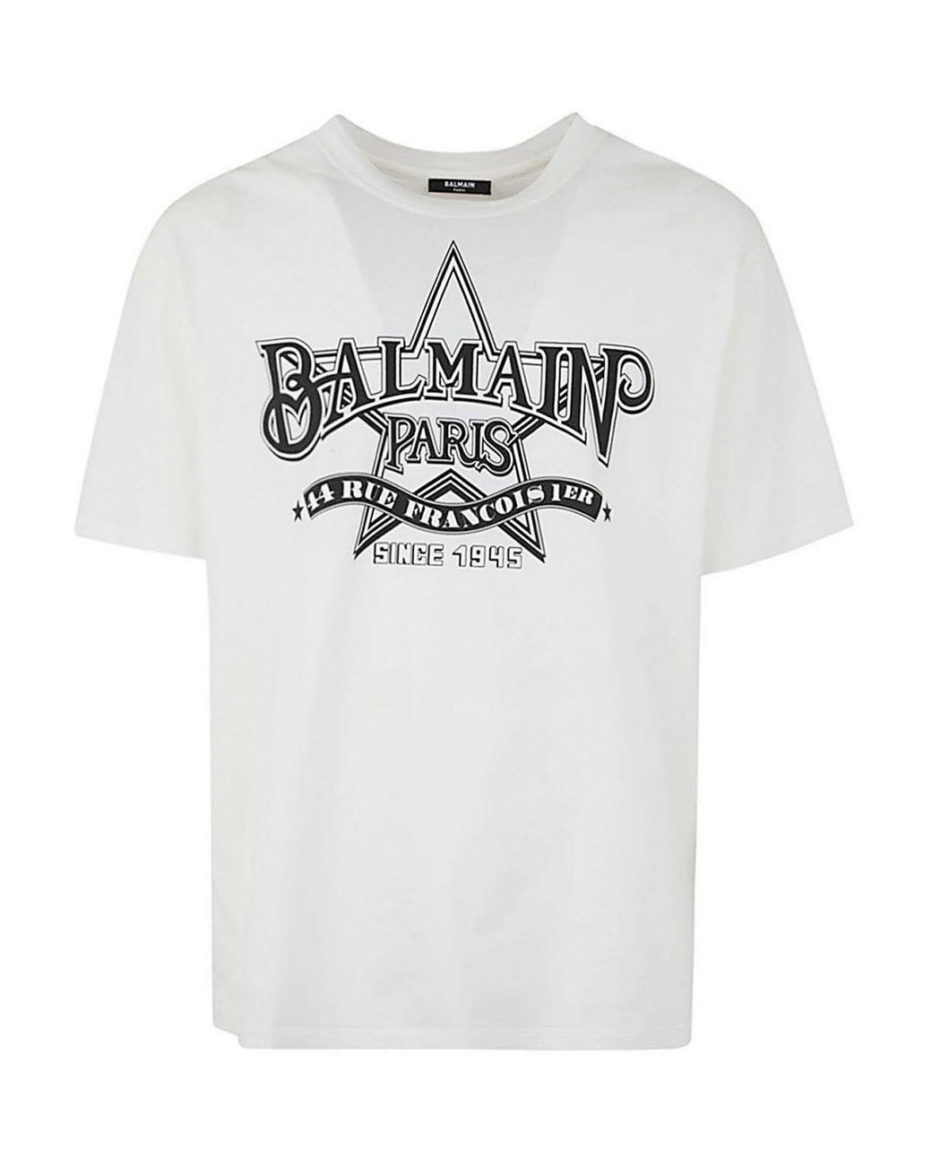 Balmain Gray Star Print T-Shirt Straight Fit for men