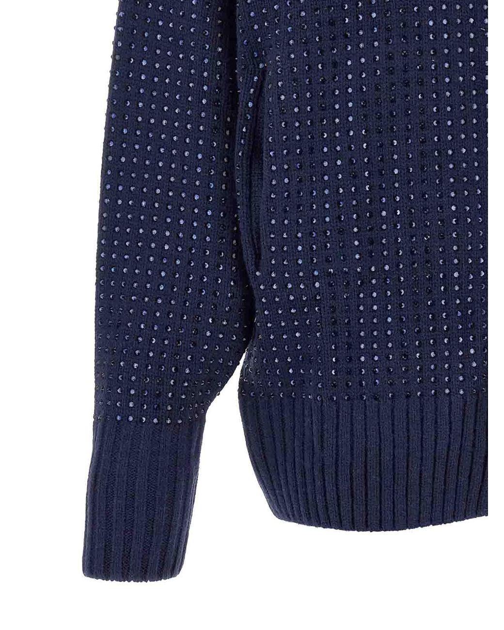 Pinko Blue Seicento Cardigan With Rhinestones And Hood