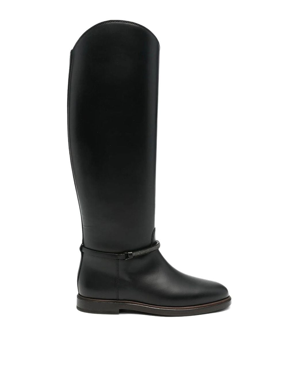 Brunello Cucinelli Black Leather Boots With Monili Detail