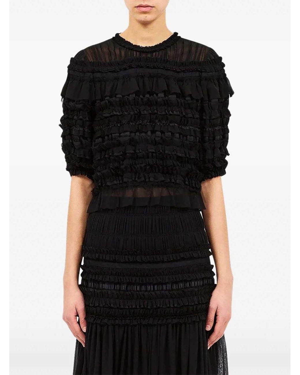 Ulla Johnson Black Pleated Top Mabel