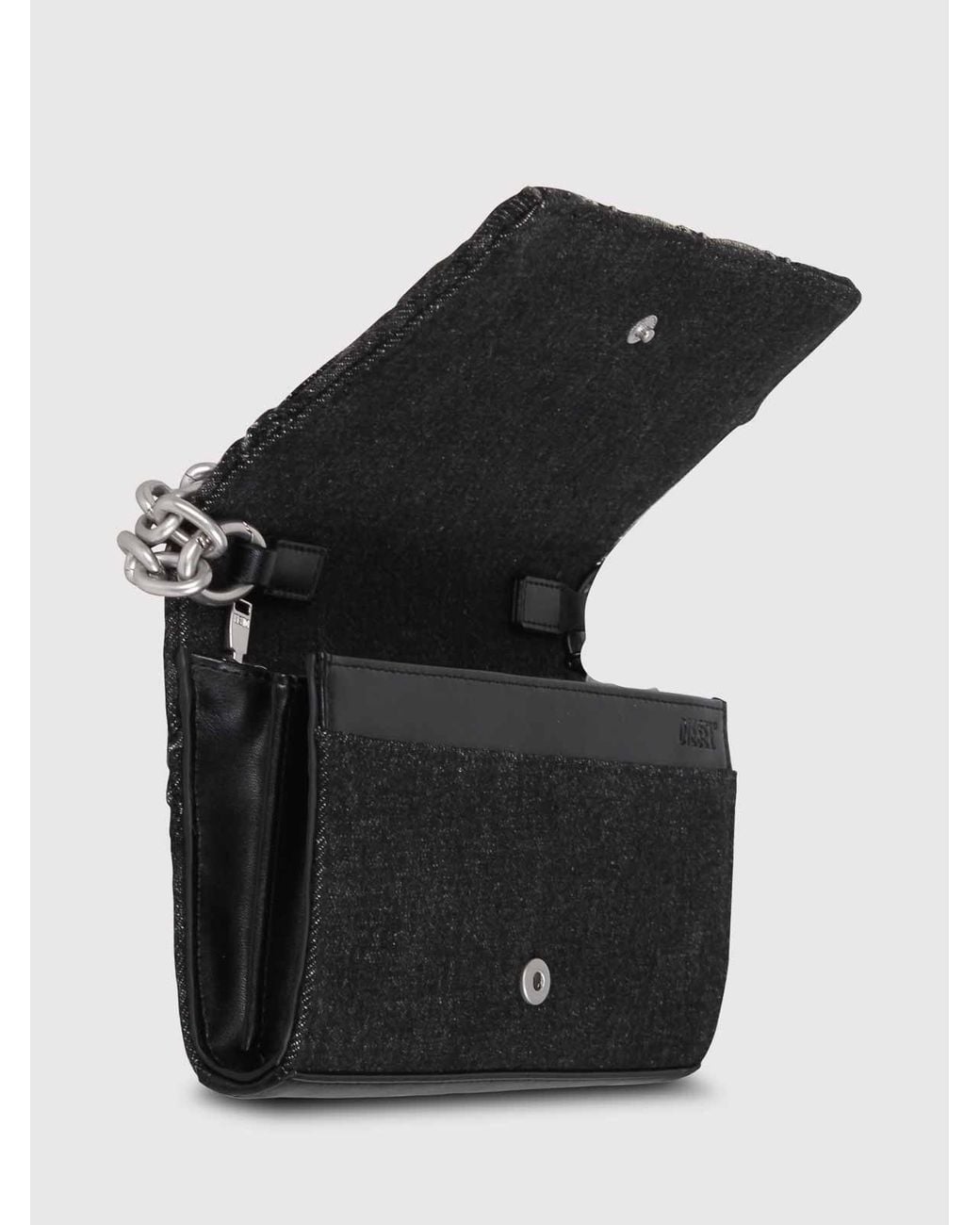 DIESEL Black Wallet With Rhombus Denim Shoulder Strap