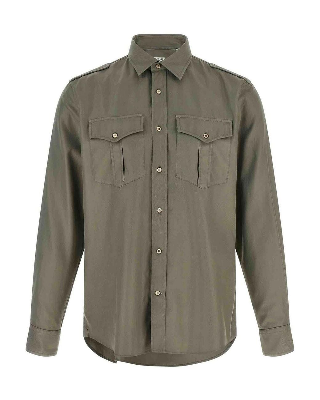 Brunello Cucinelli Gray Cotton Chevron Shirt for men