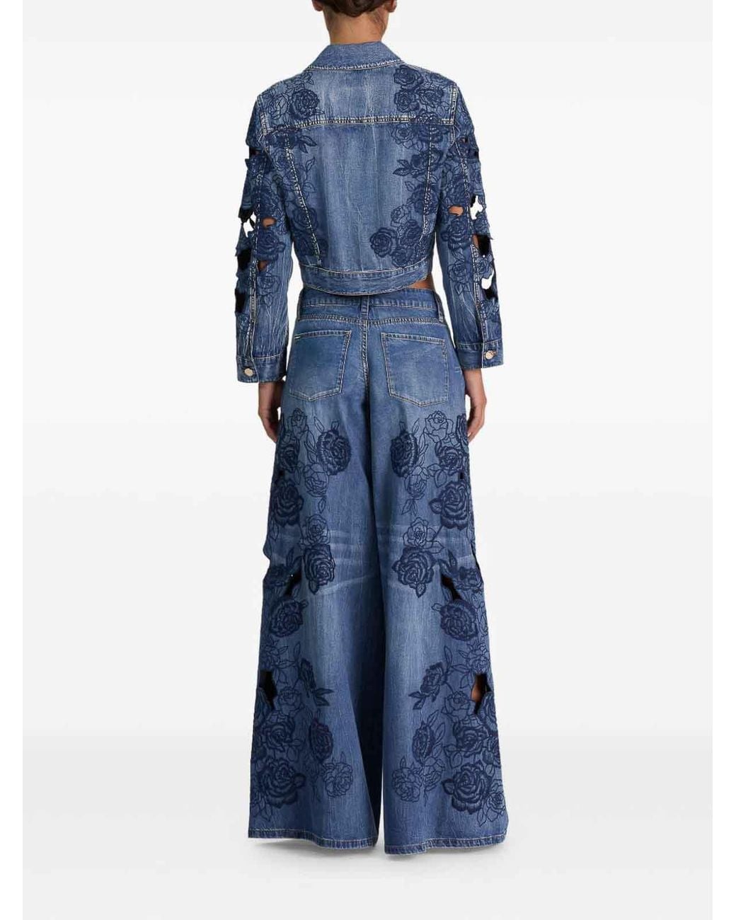 Alice + Olivia Blue Embroidered Denim Jacket
