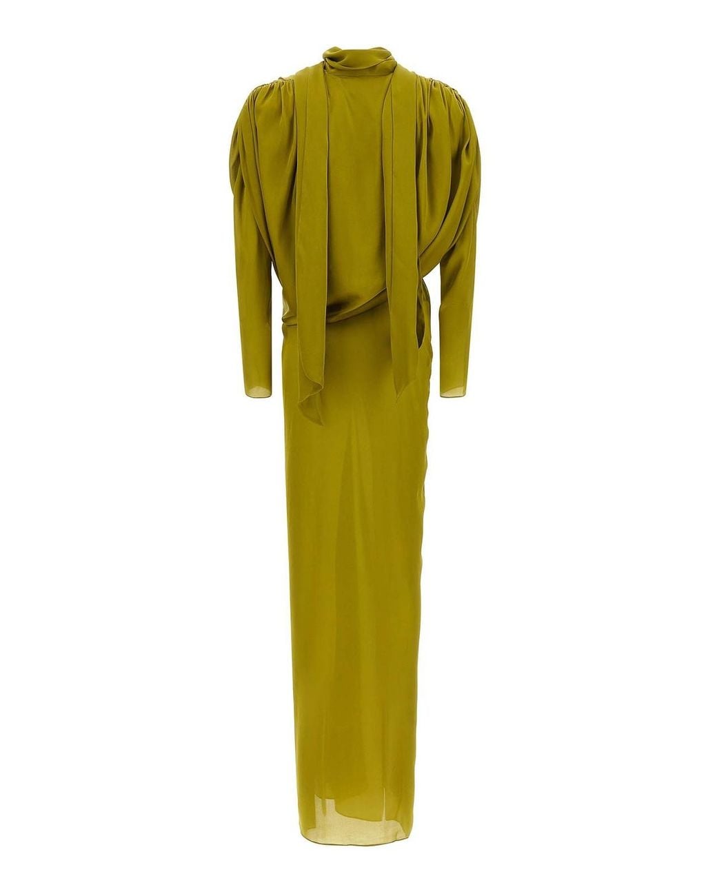 Balmain Green Draped Silk Dress With Knot