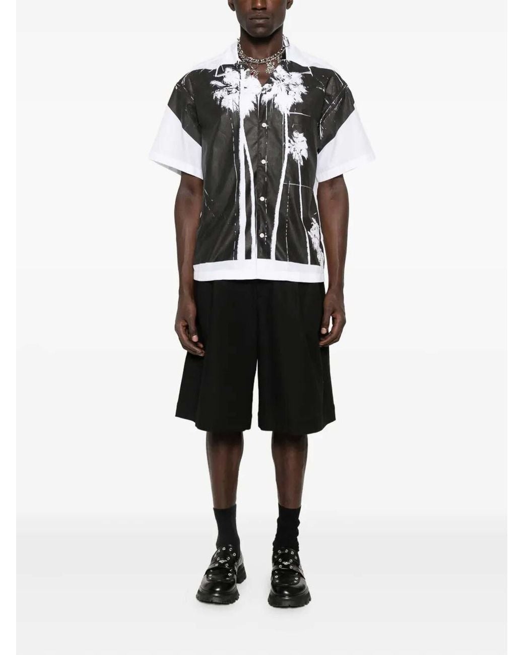 Palm Angels Black Palm Tree-Print Cotton Shirt for men