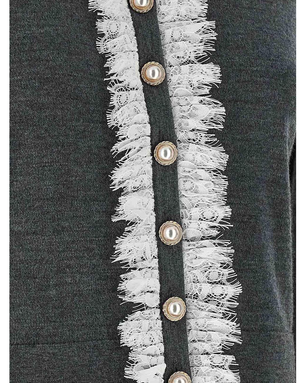 Self-Portrait Black Lace Collar Knit' Cardigan