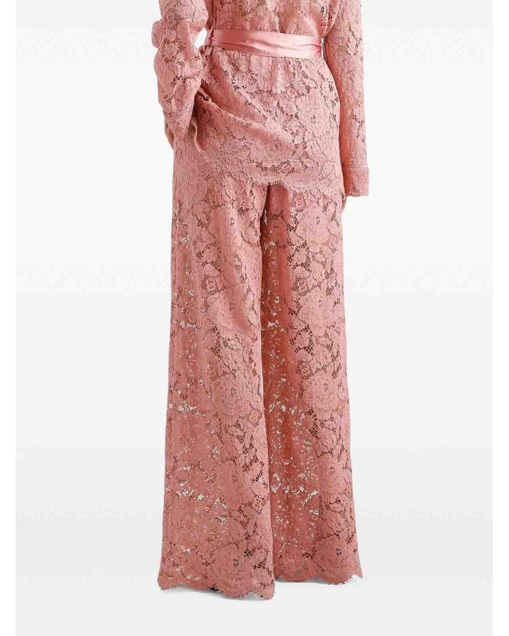 Dolce & Gabbana Pink Floral Lace Trousers