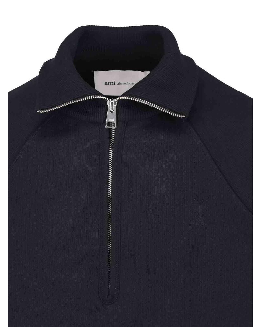 AMI Blue Cotton Zip-Up Sweatshirt for men