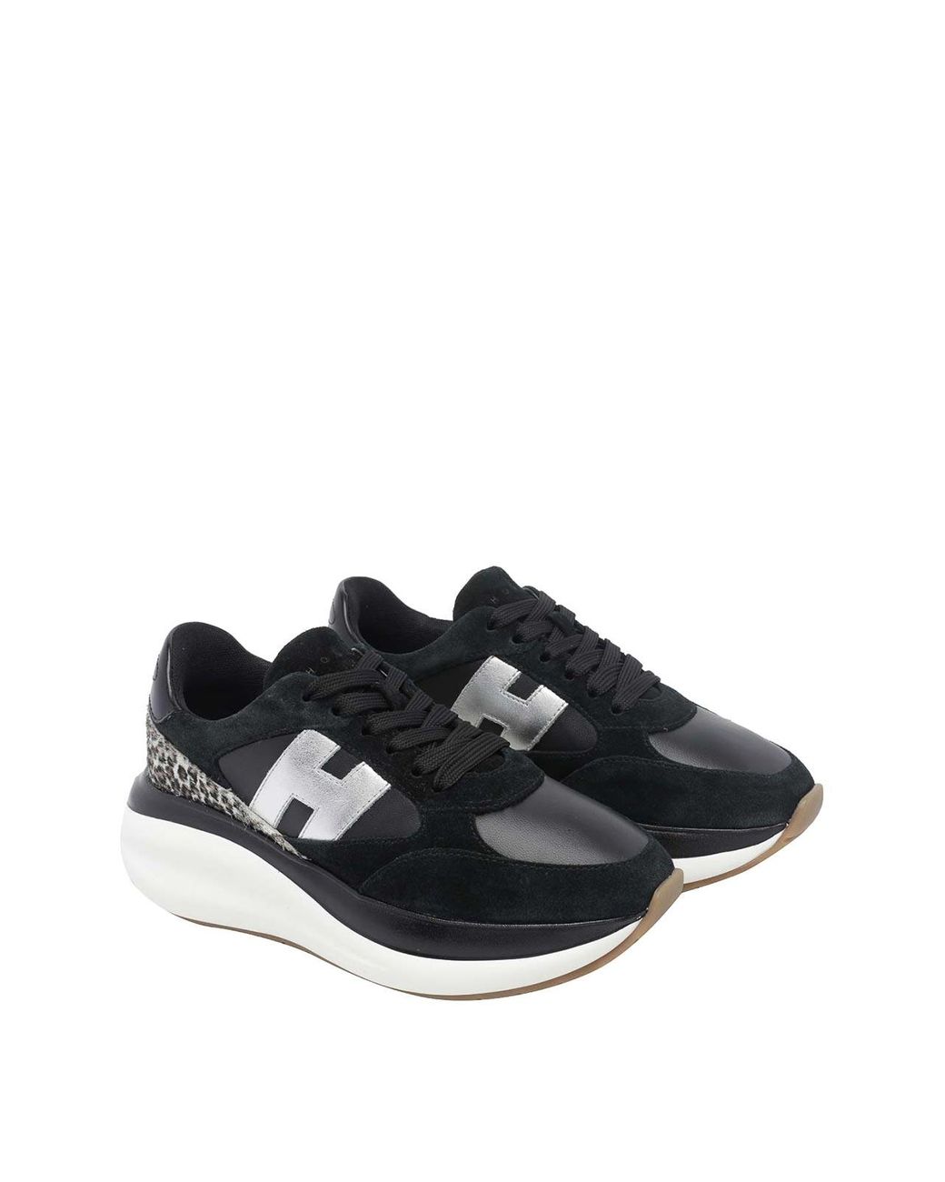 Hogan Black Maxi I Active Suede And Pony-Effect Leather Sneakers With Animal Print