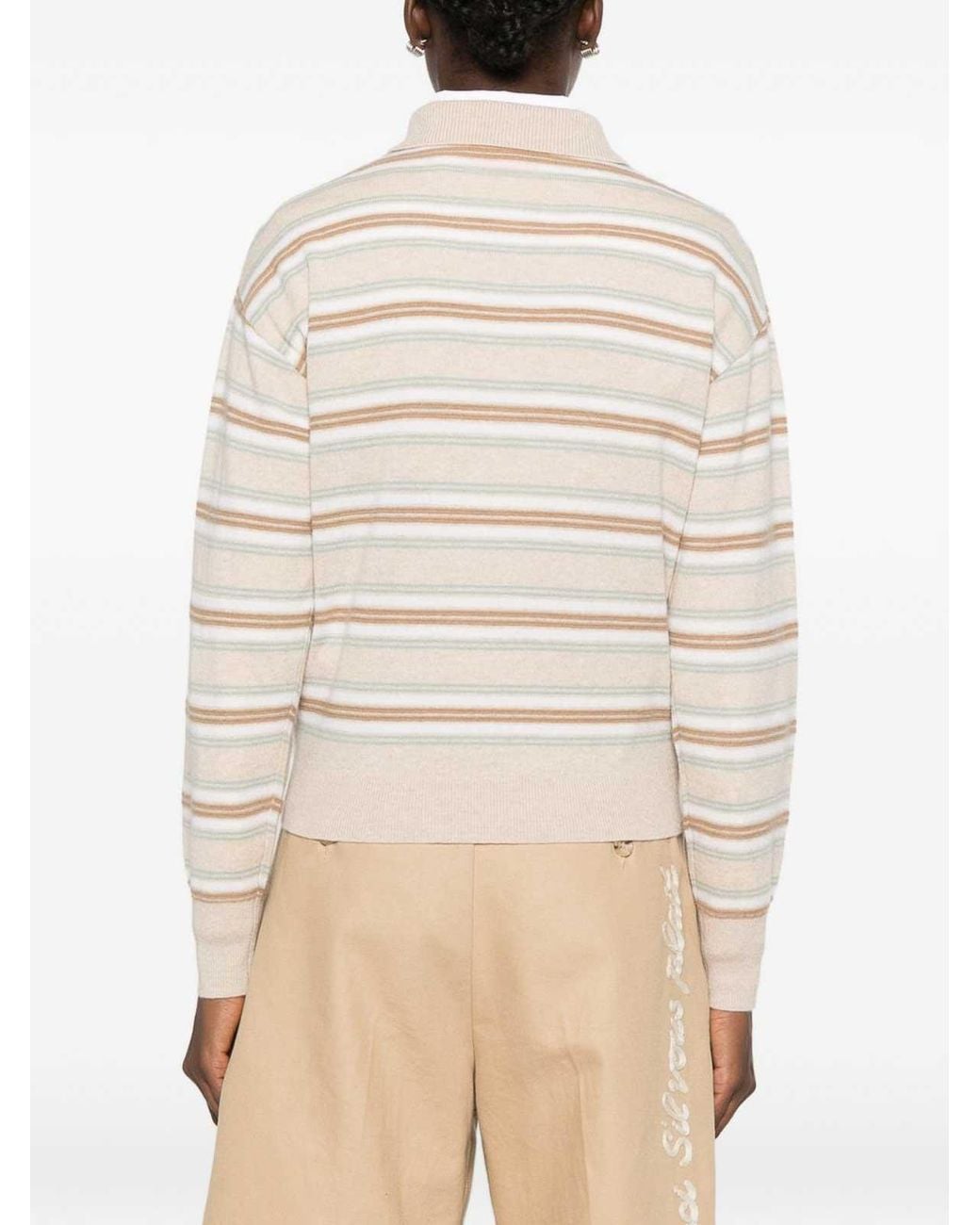 Guest In Residence White Striped Cashmere Polo Shirt