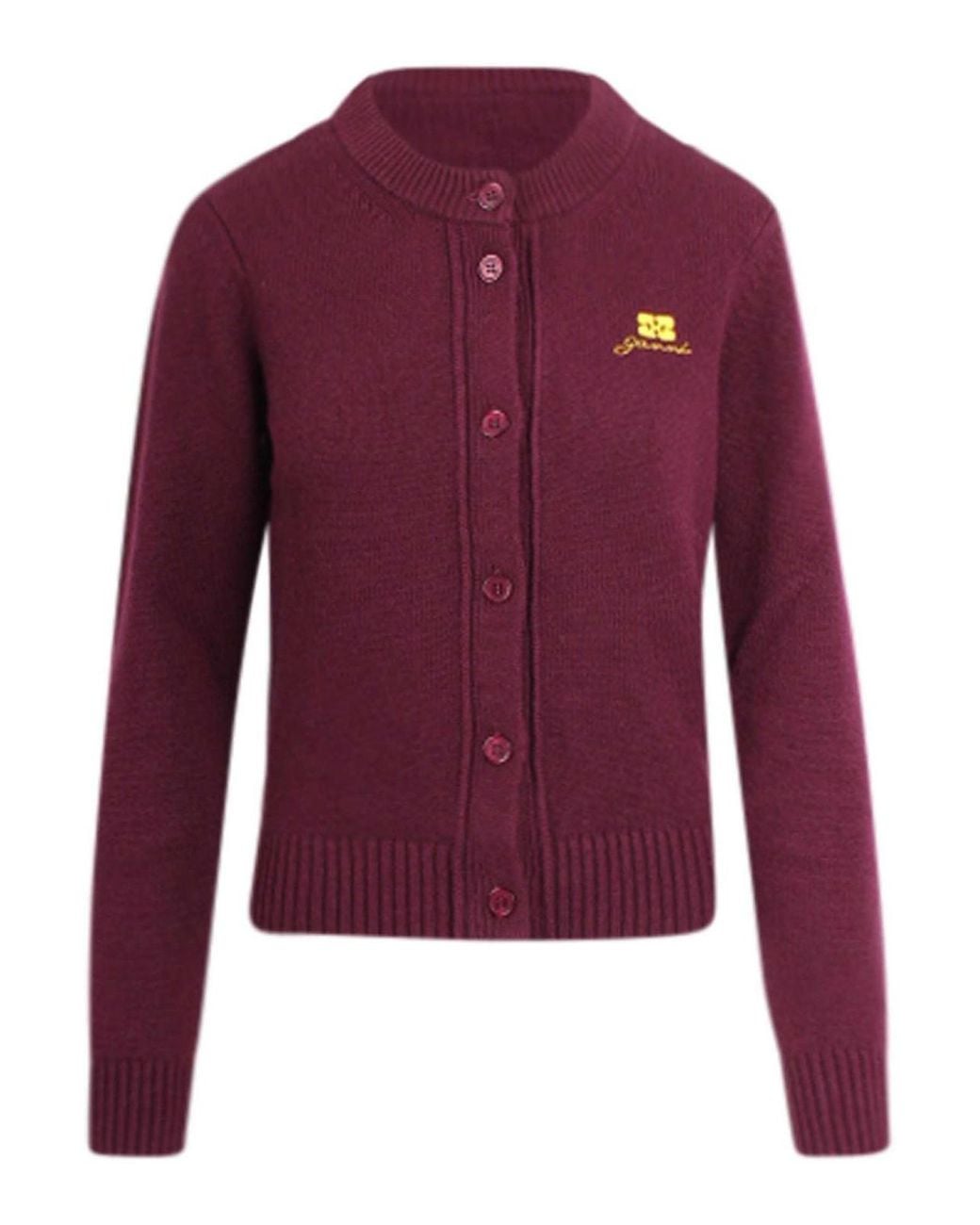 Ganni Purple Wool Blend Cardigan With Buttons
