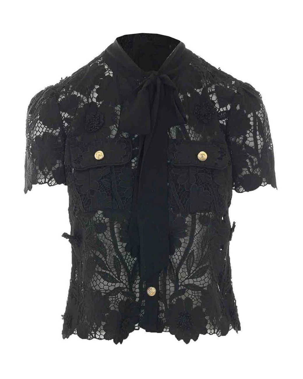 Self-Portrait Black Lace Tie Top