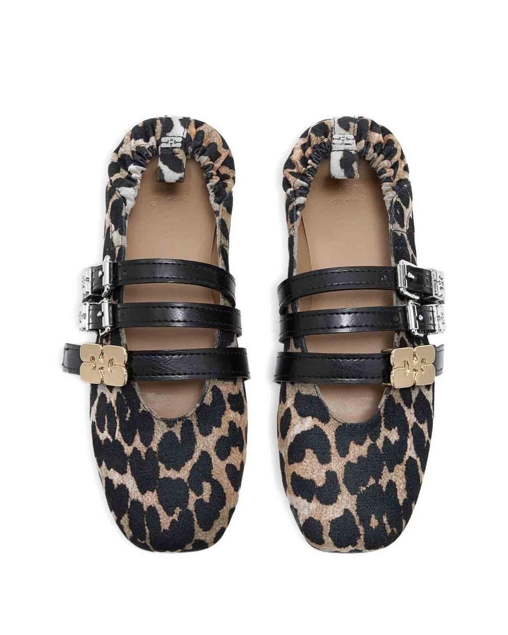 Ganni White Ballerinas With Leopard Print