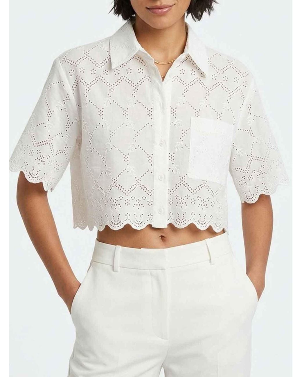 MSGM White Shirt With Sangallo Embroidery