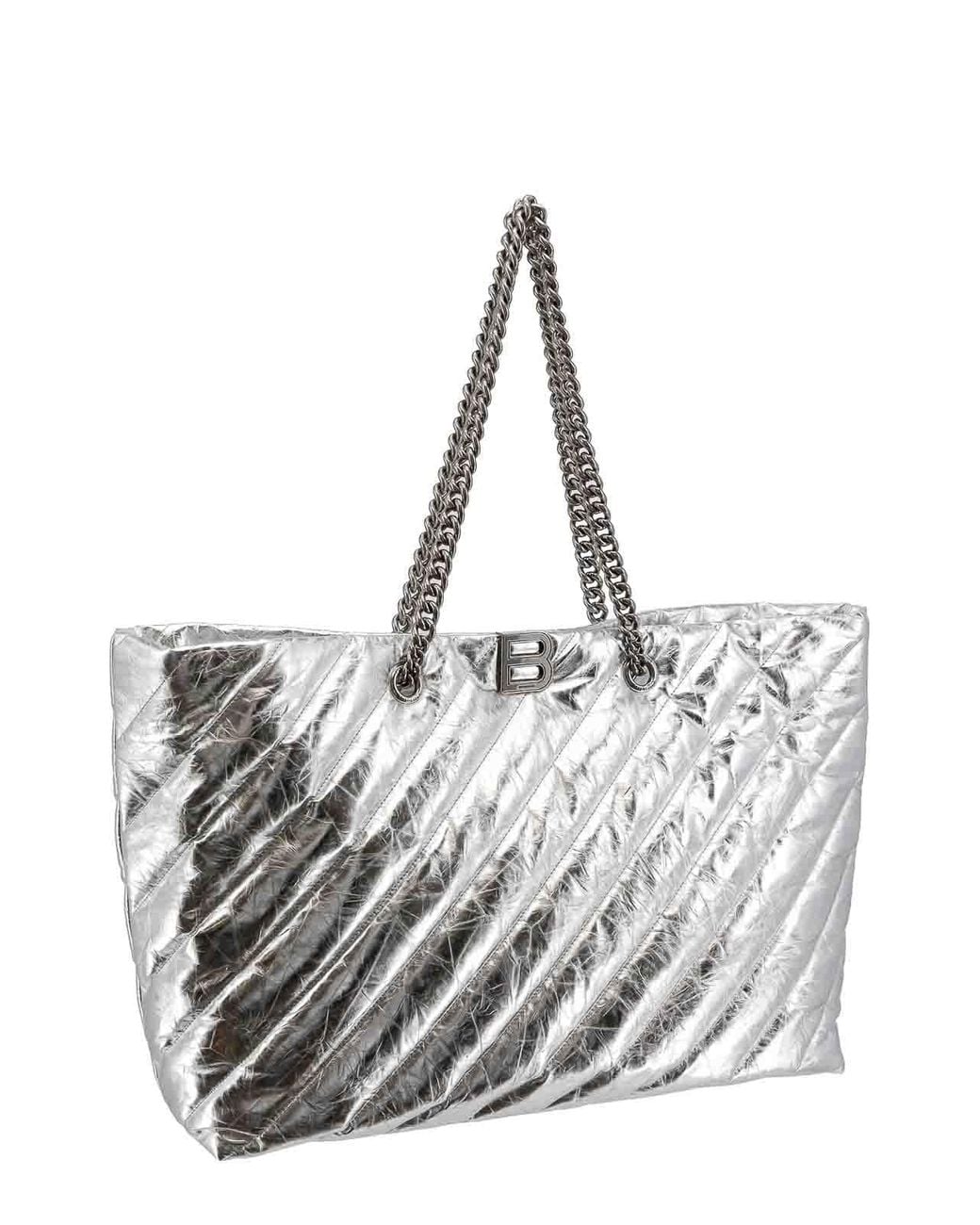 Balenciaga Gray Quilted Leather Bag Frontal Monogram