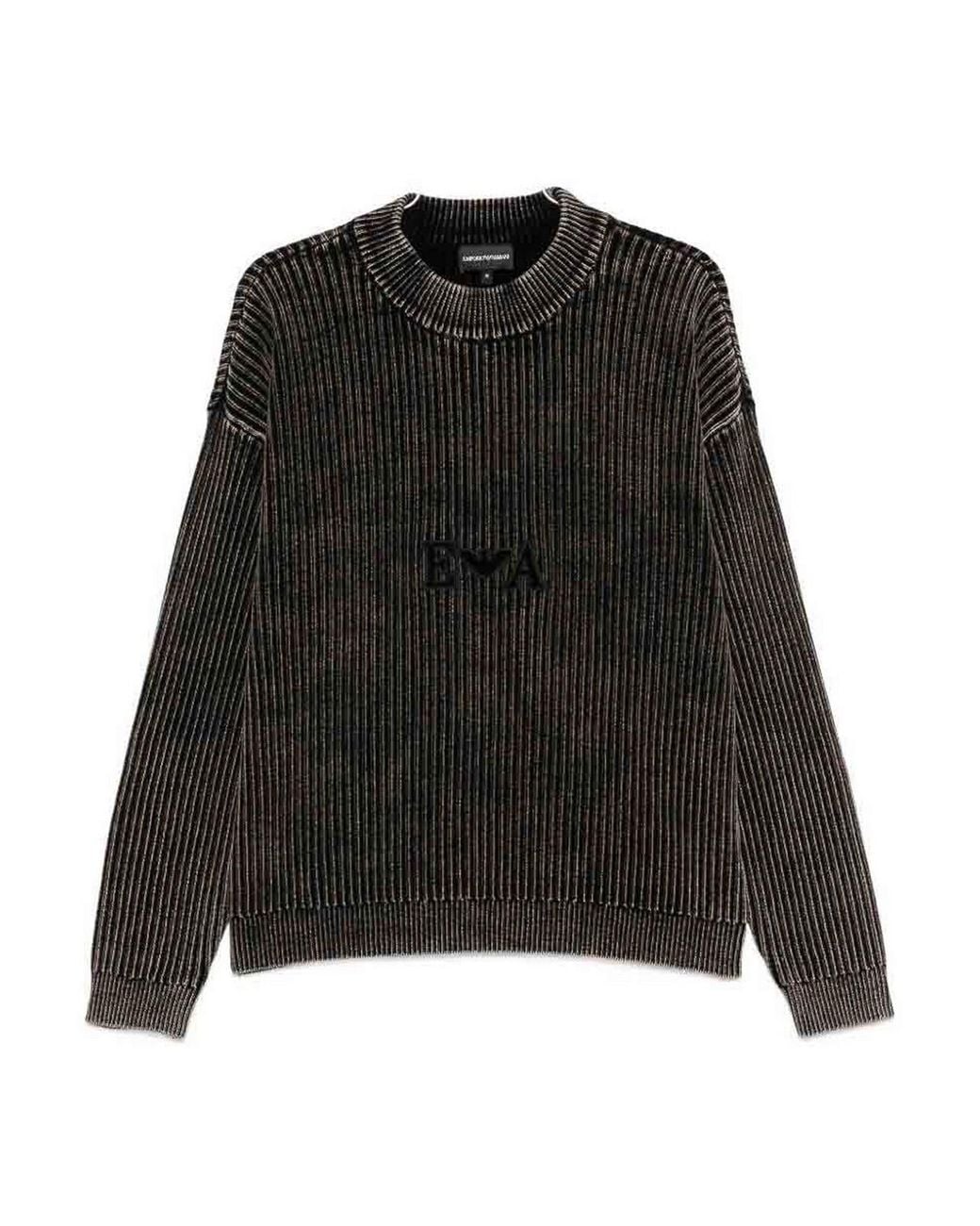 Emporio Armani Black Cotton Crewneck Sweater for men