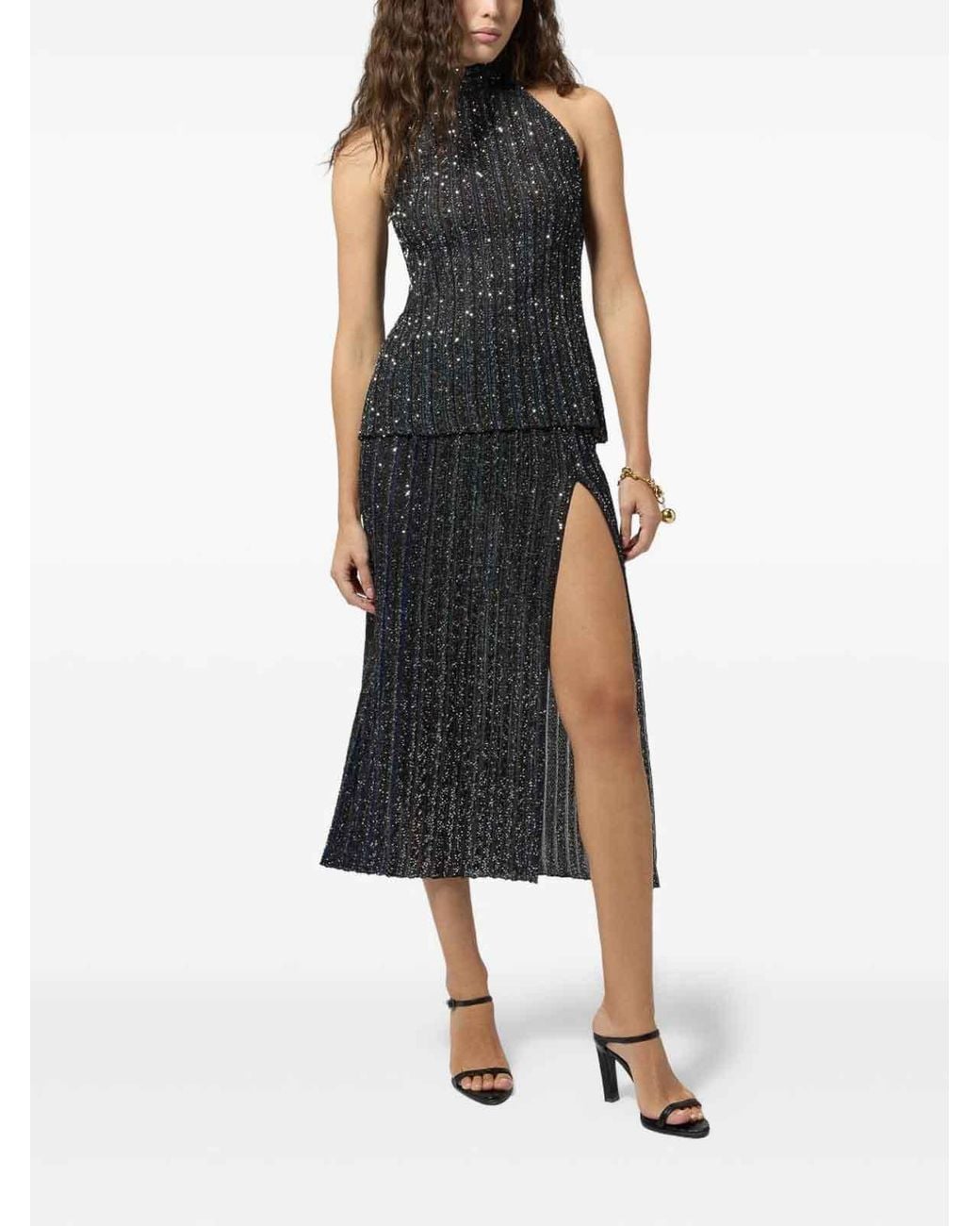 Missoni Black Long Skirt With Rhinestones And Side Slit