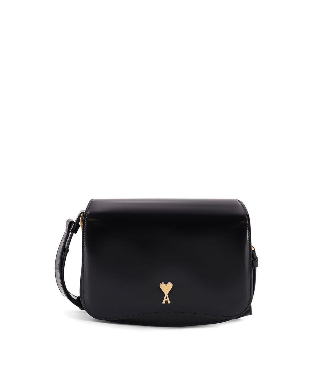 AMI Black Leather Shoulder Bag With Logo Monogram