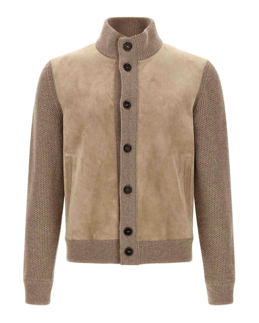Zegna Natural Suede Panel Cardigan for men