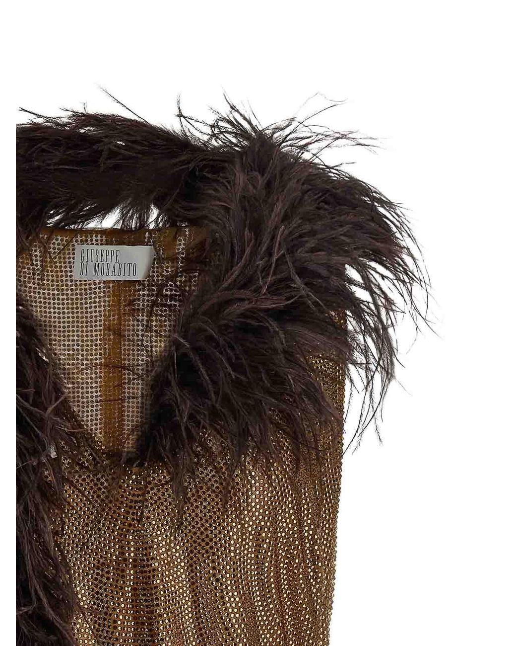 GIUSEPPE DI MORABITO Brown Mesh And Feather Top