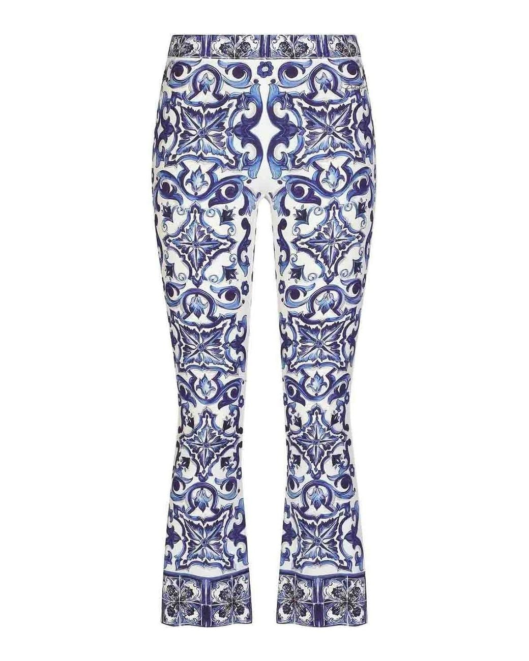 Dolce & Gabbana Blue Majolica Print Cropped Pants