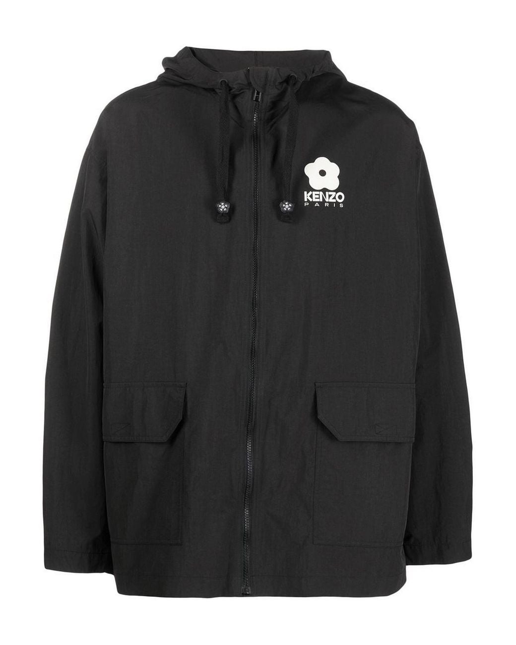 KENZO Black Zip-Up Hooded Jacket With Logo for men