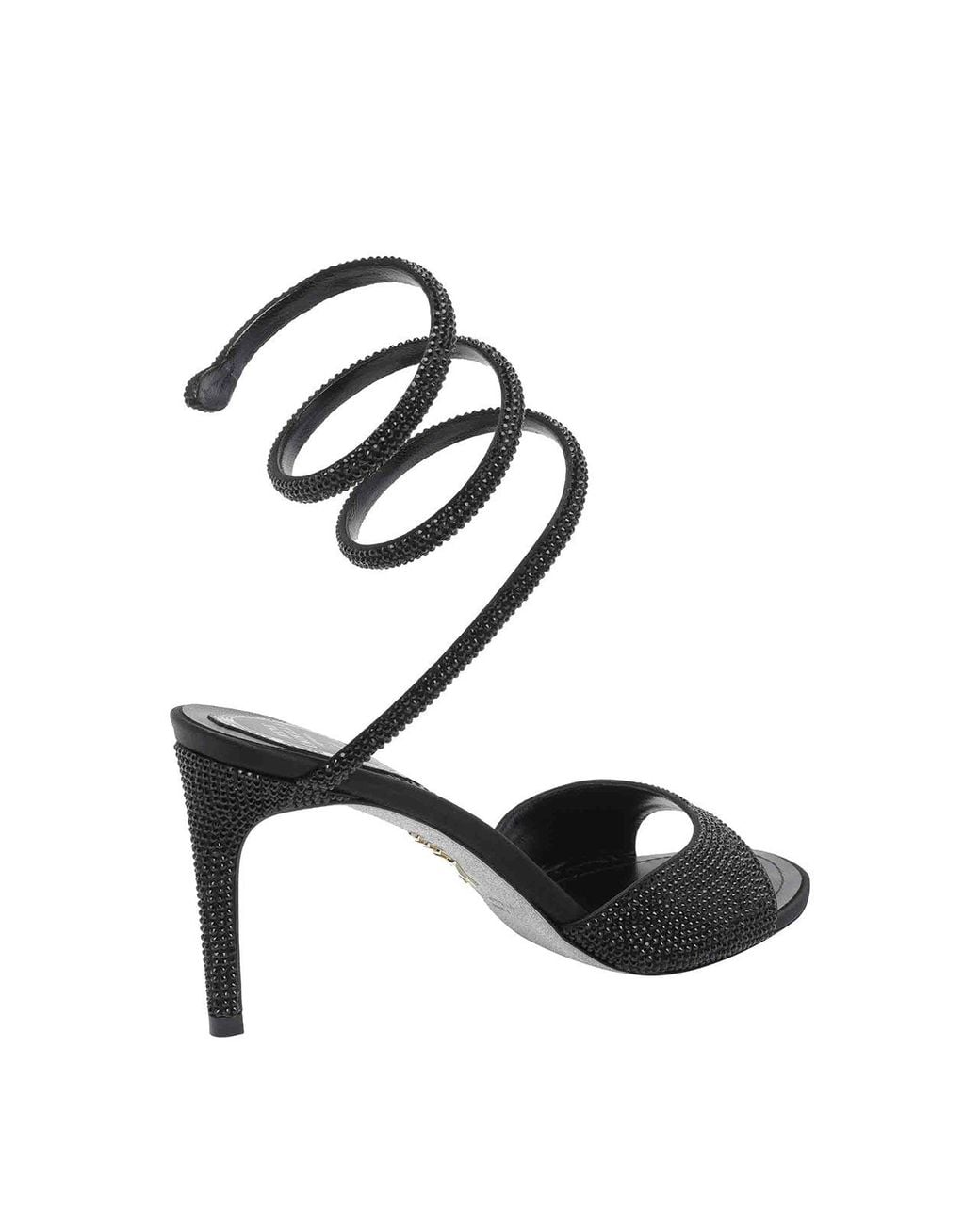 Rene Caovilla Black Calfskin Heeled Sandals
