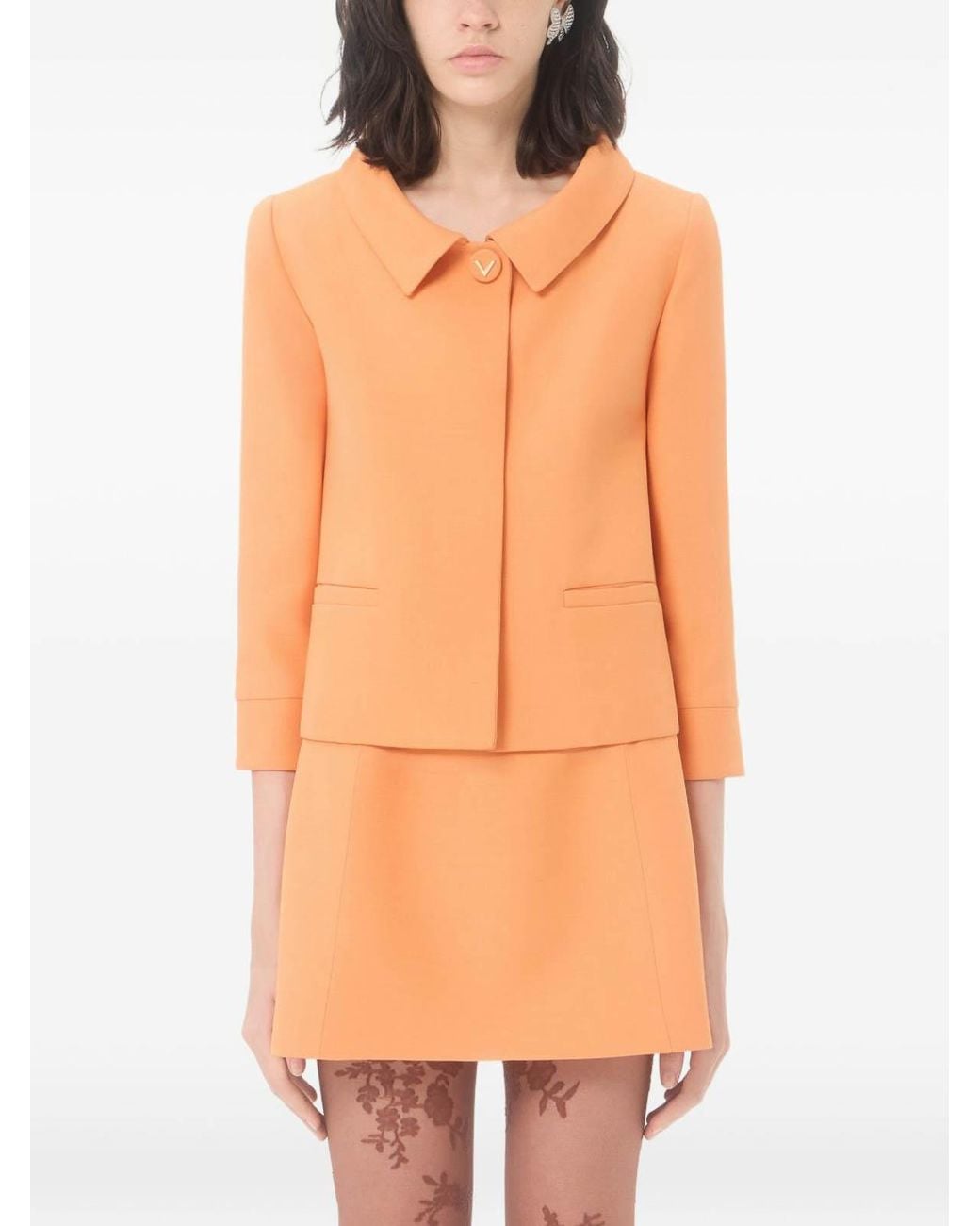 Valentino Garavani Orange Crepe Couture Jacket With Jewel Button