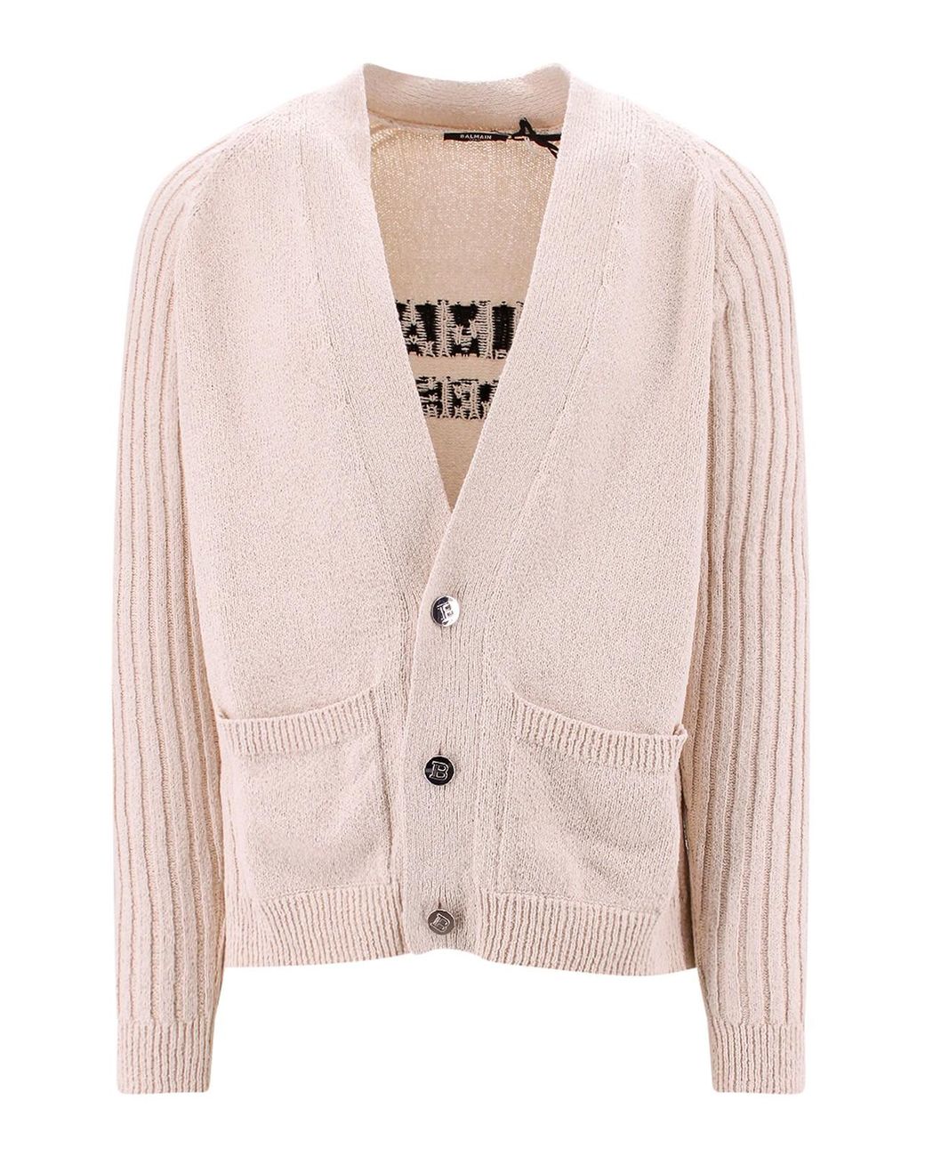 Balmain Pink Cotton Blend Cardigan With Back Logo for men