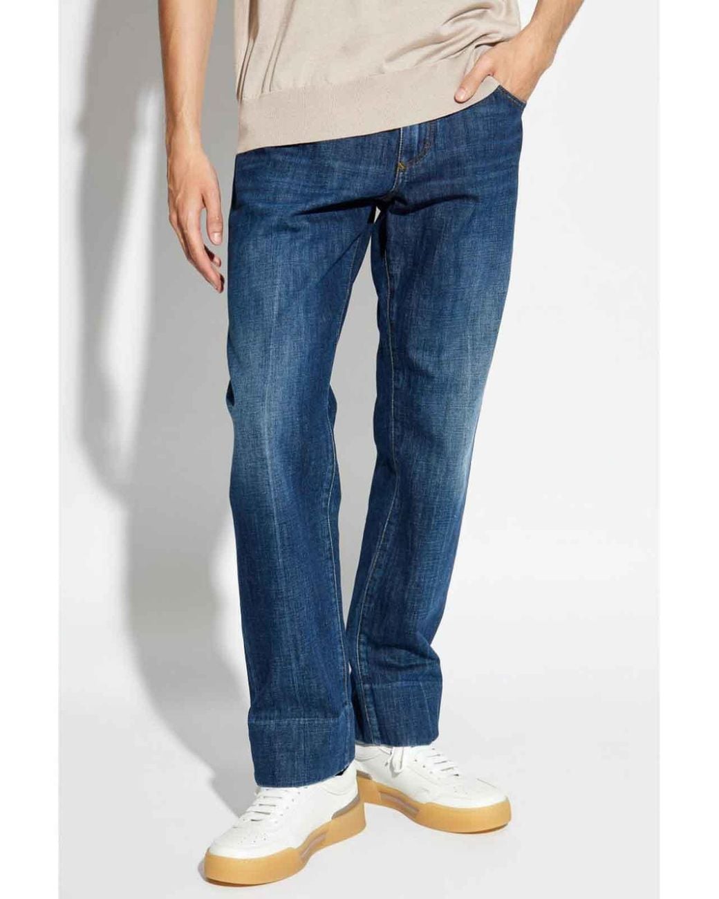 Dolce & Gabbana Blue Logo-Plaque Straight-Leg Jeans for men