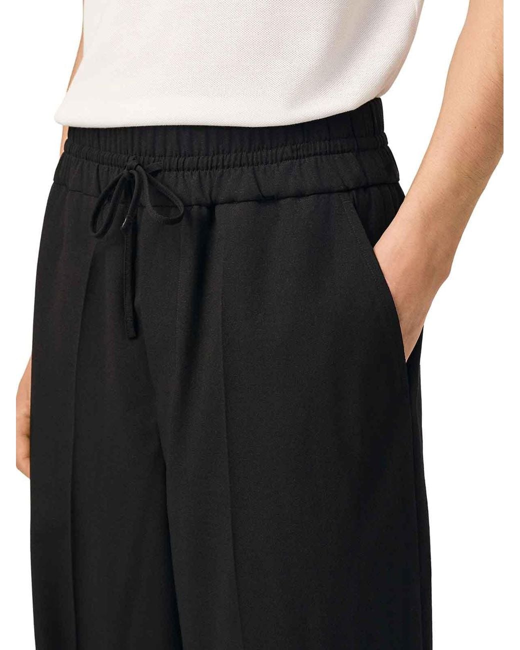AMI Black Wool Trousers With An Elasticated Waist for men