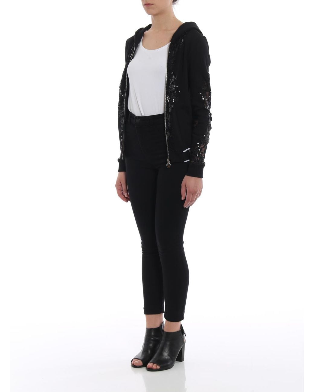 Philipp Plein Black Akhya Hoodie With Sequined Tulle