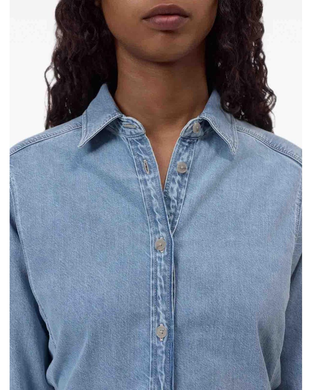 Closed Blue Waisted Shirt Dress