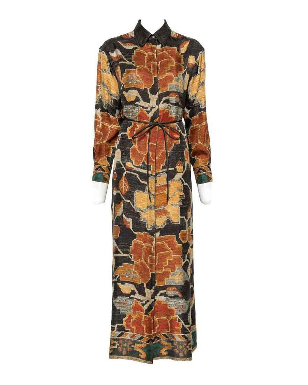 Pierre Louis Mascia Brown Printed Silk Long Dress