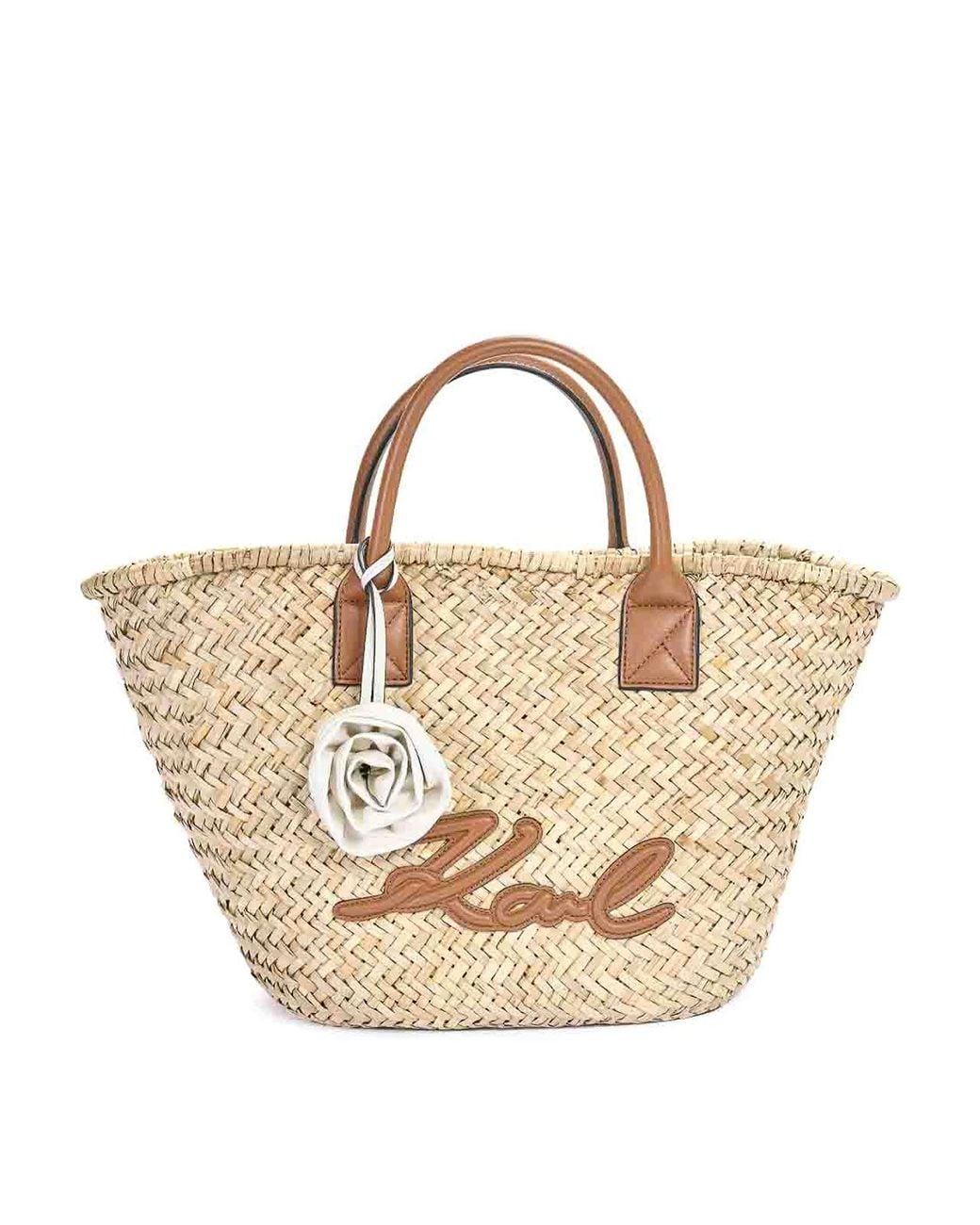 Karl Lagerfeld Metallic K/Signature Raffia Medium Basket