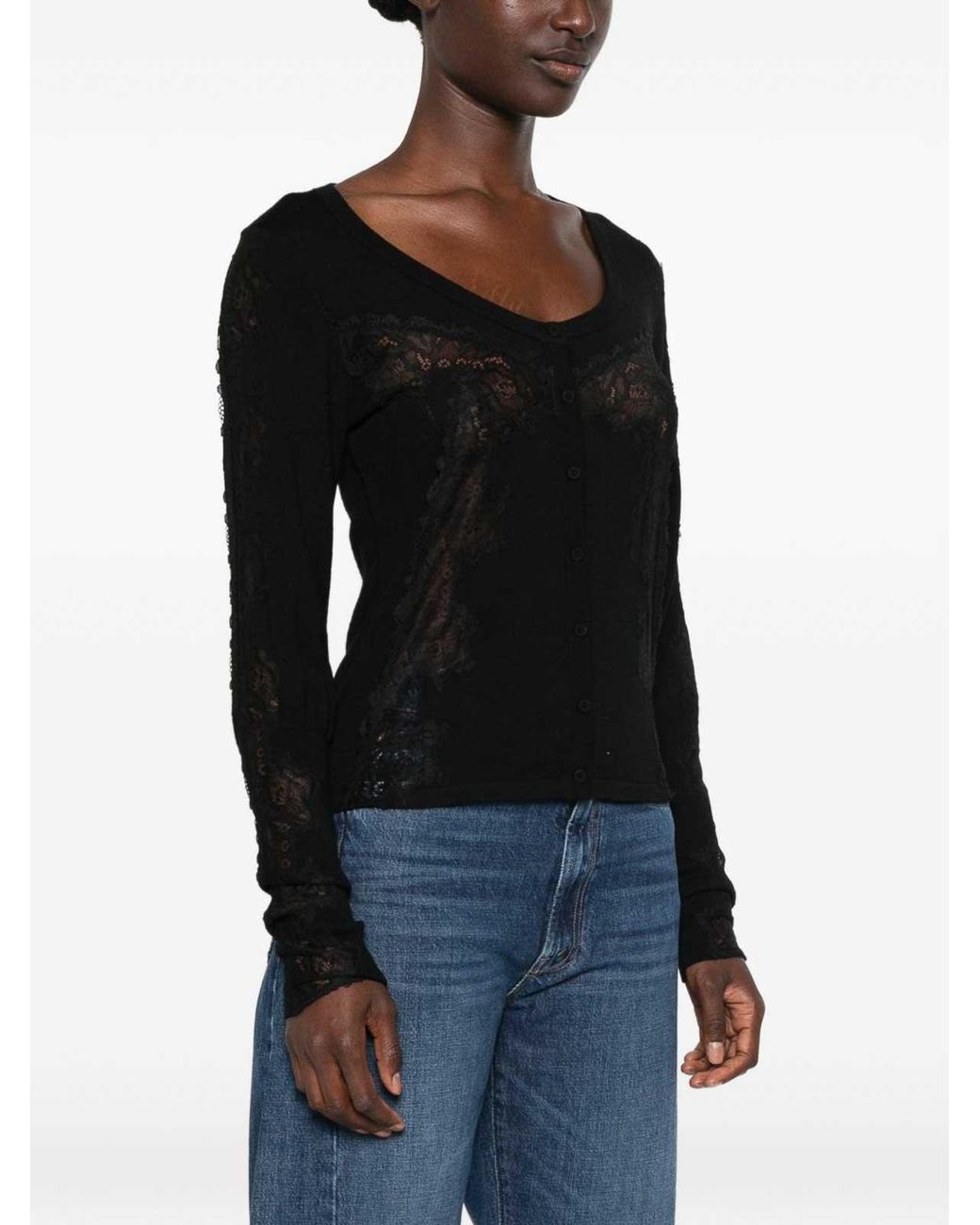 Pinko Black Urlo Wool Cardigan With Lace