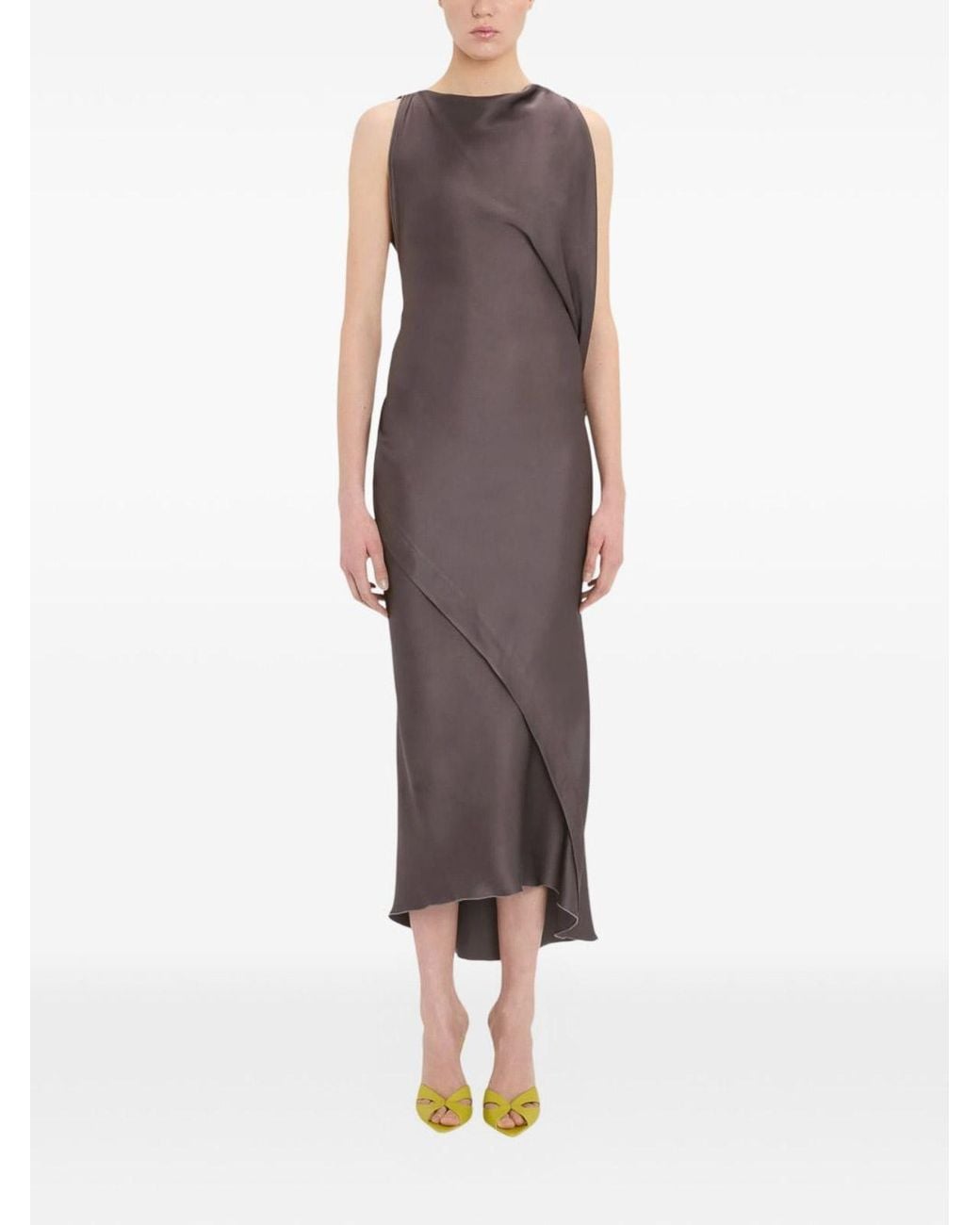 Victoria Beckham Brown Kyra Satin Crepe Midi Dress