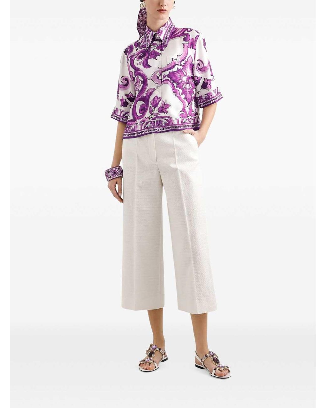 Dolce & Gabbana Pink Majolica Print Silk Shirt