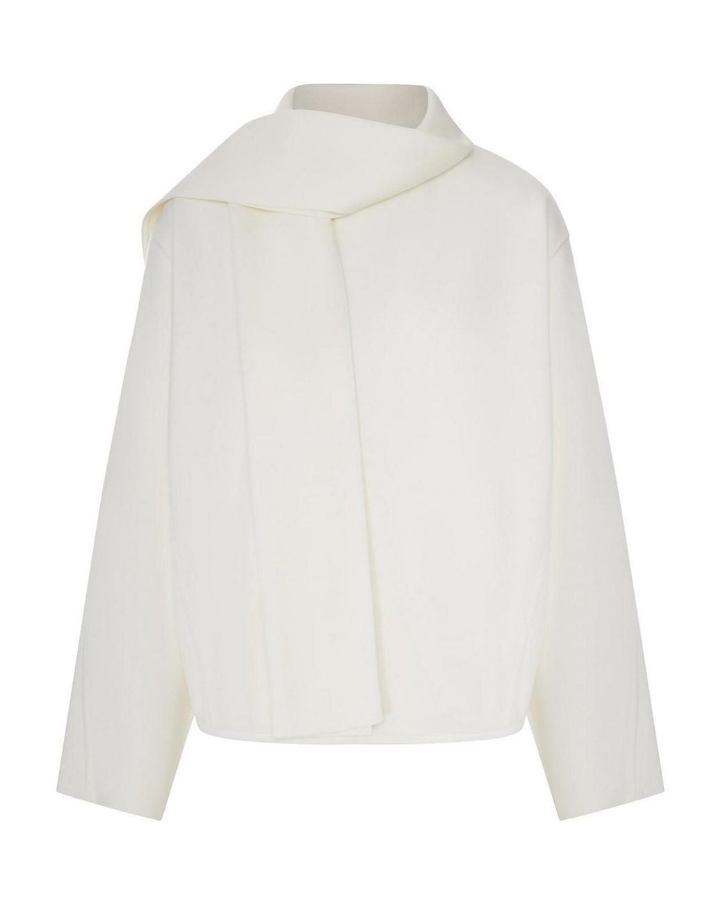 Giorgio Armani White Textured Fabric Sweater With Integrated Scarf