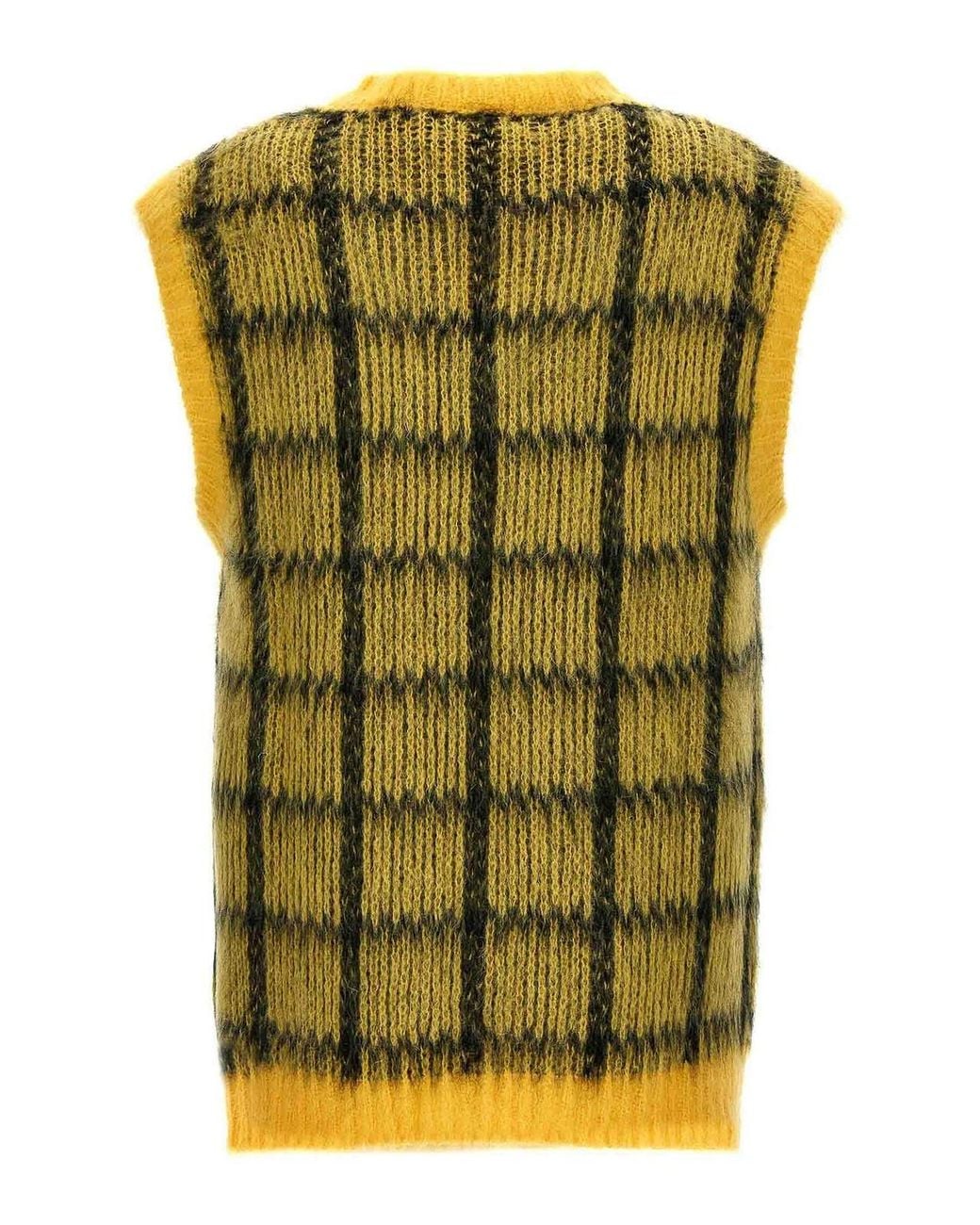 Marni Yellow 'brushed Check Fuzzy Wuzzy' Vest for men