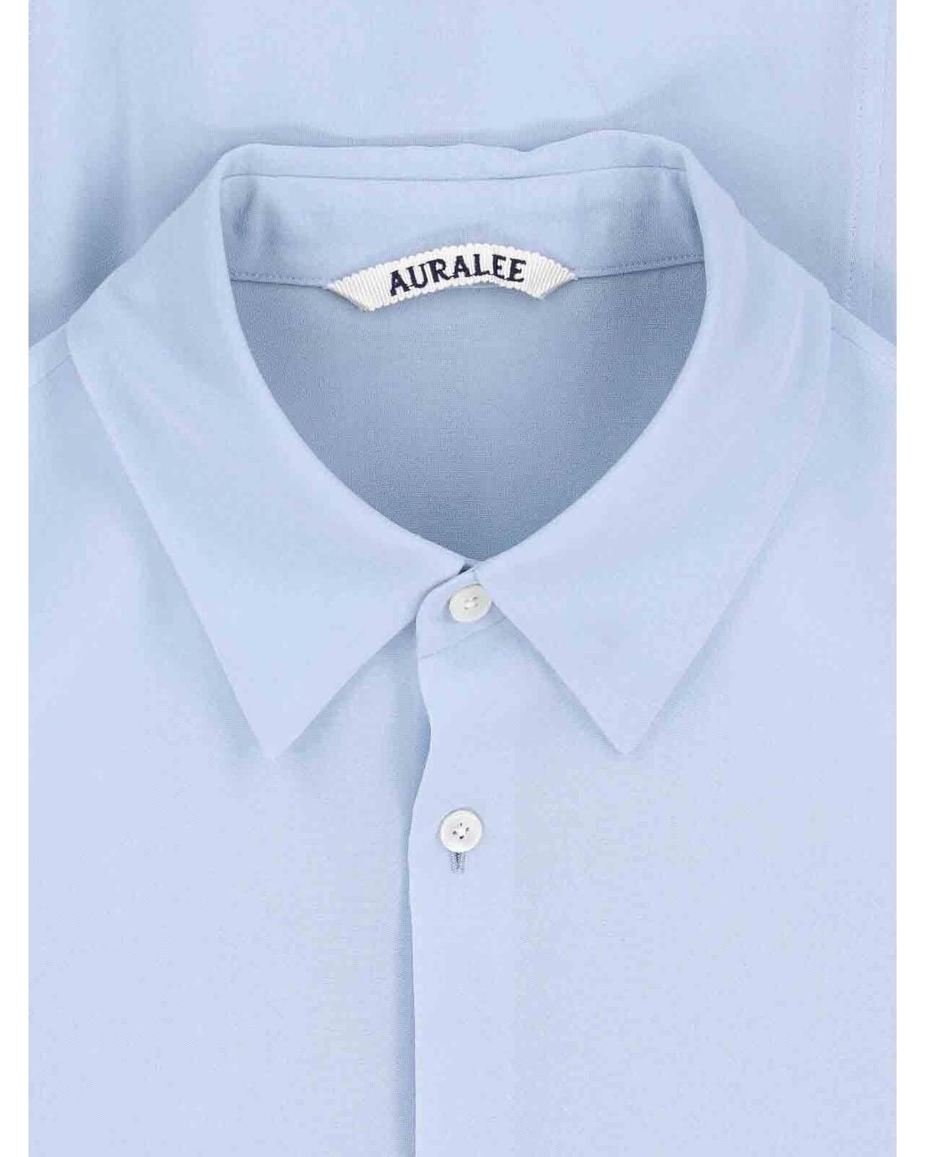 Auralee Blue Silk Georgette Shirt