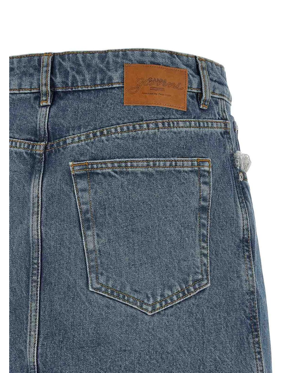 Ganni Blue Denim And Lace Skirt