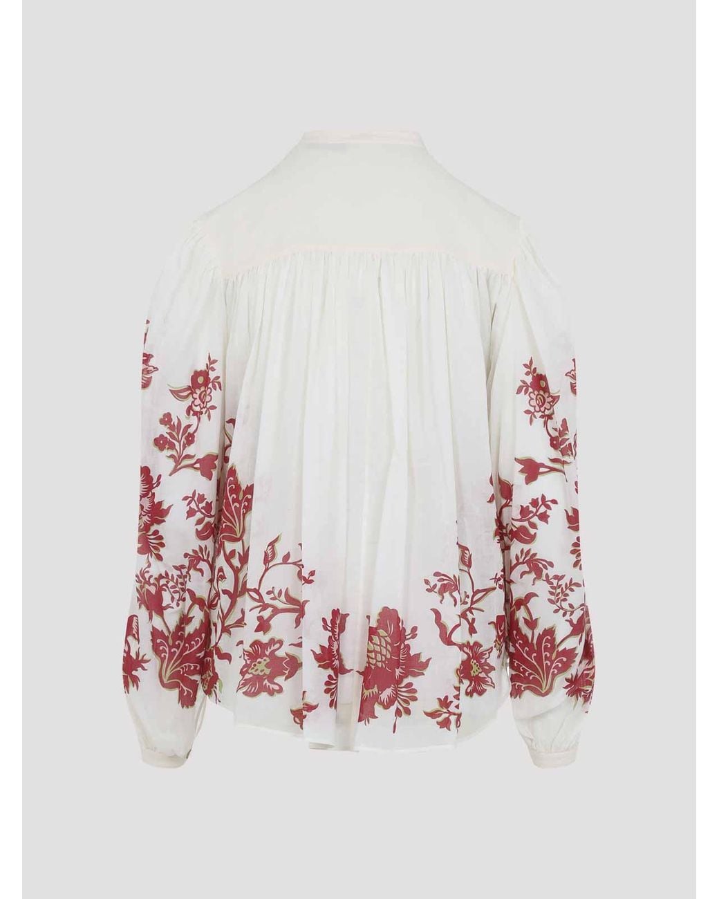 Etro Red Pleates Band Collar Shirt