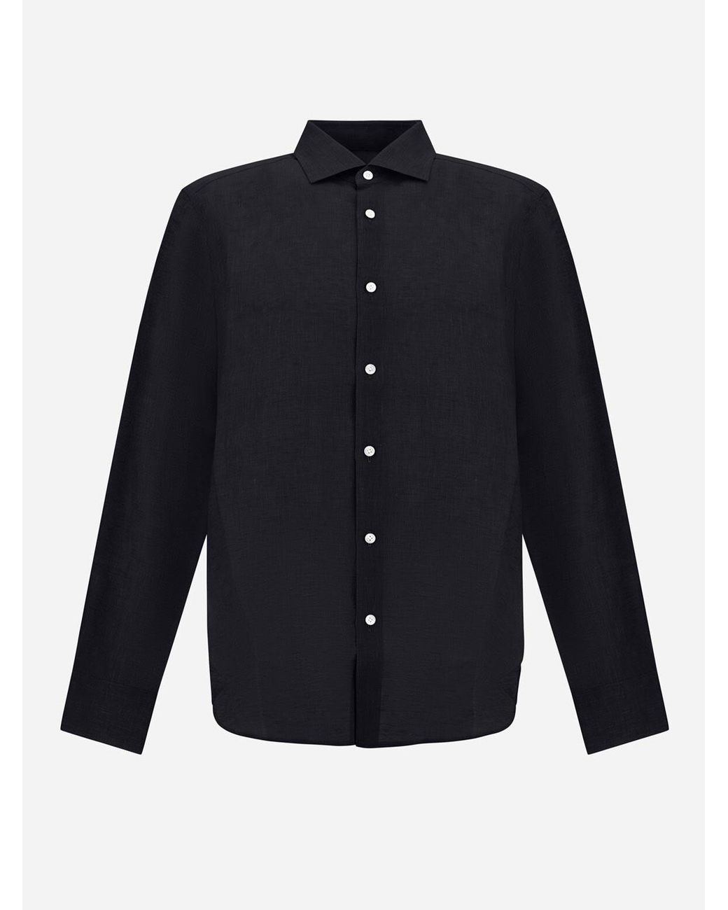 Herno Blue Long-Sleeved Linen Shirt for men